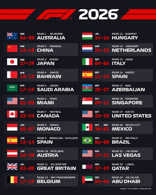 F1 calendario 2026