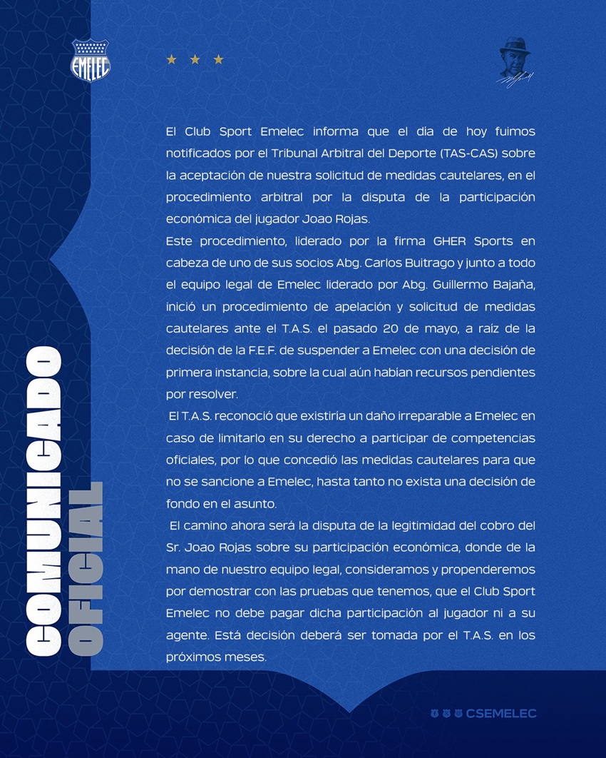 Emelec, Joao Rojas TAS fef
